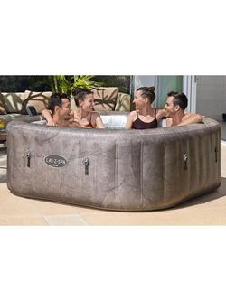 Lay‑Z‑Spa Rome EnergySense UltraFit AirJet Smart Inflatable Square Hot Tub with Cover, 6 Person, Brown Marble - view 2, Brown Wood