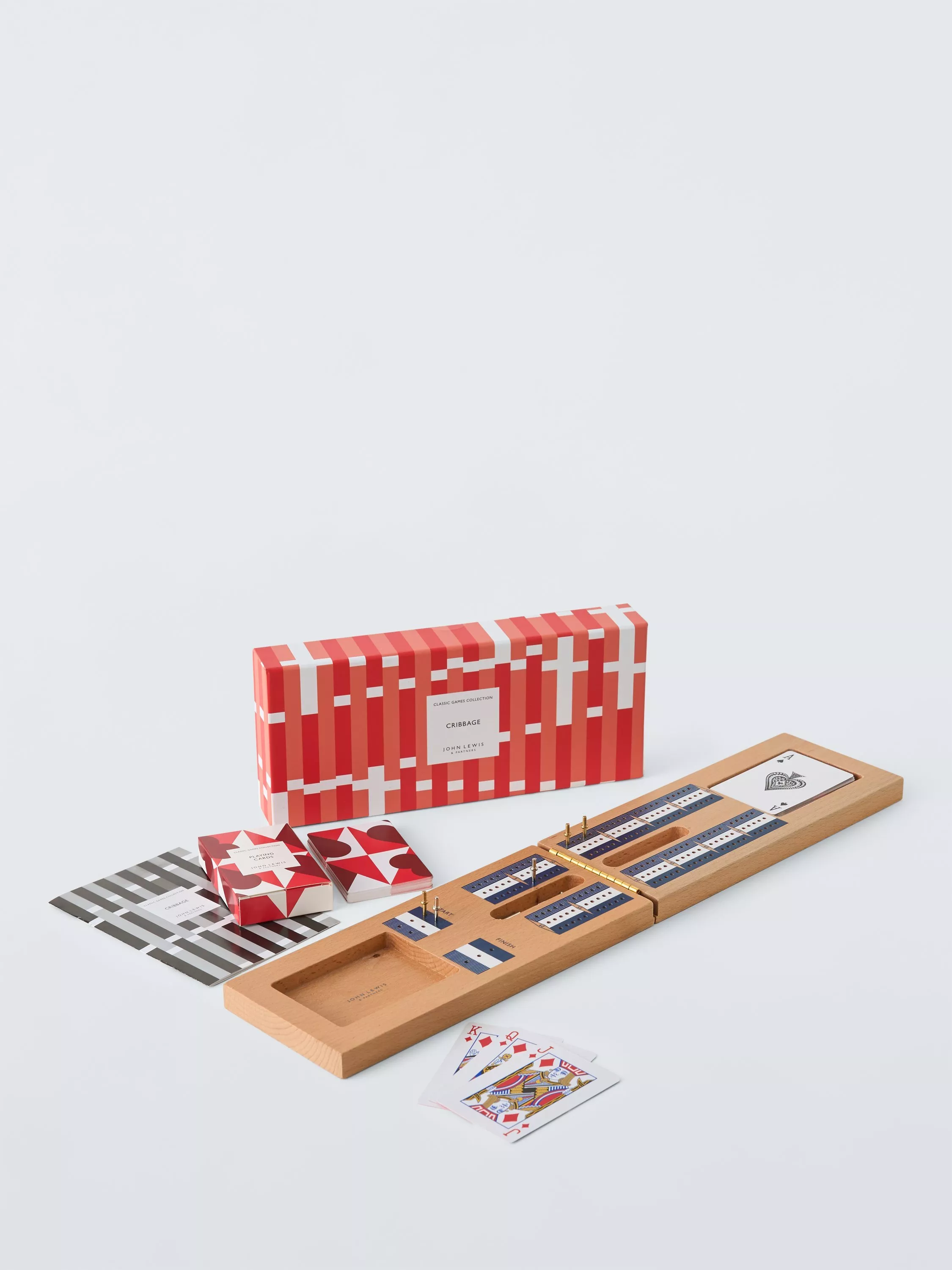 Offelec Upgraded Wooden Folding Cribbage Board Game Set - 3 Track Board With 2 Decks