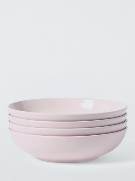 John Lewis Coby Stoneware Pasta Bowl, Set of 4, 23cm, Pink