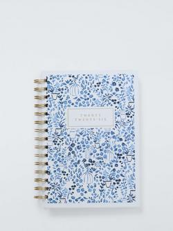 John Lewis A5 Week to View 2026 Wiro Diary, Blue Floral, Blue