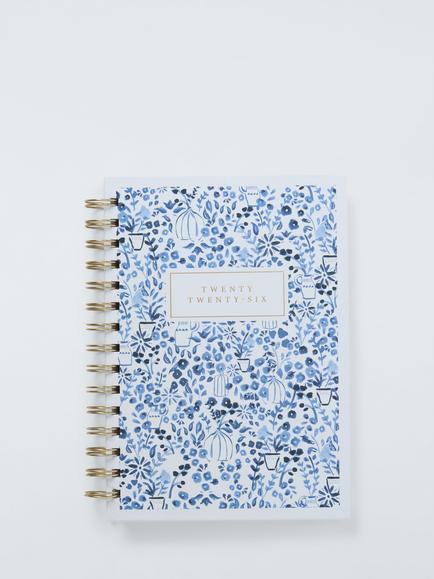 John Lewis A5 Week to View 2026 Wiro Diary, Blue Floral, Blue