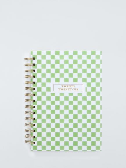 John Lewis A5 Week to View 2026 Wiro Diary, Green Check, Pistachio