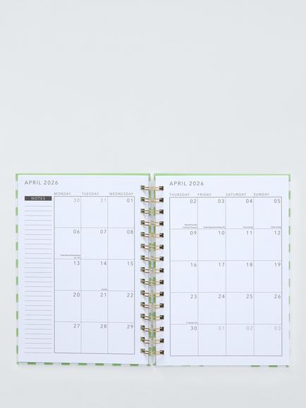 John Lewis A5 Week to View 2026 Wiro Diary, Green Check - view 2, Pistachio