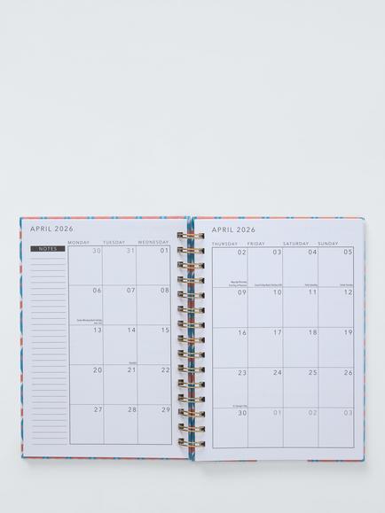John Lewis A5 Week to View 2026 Wiro Diary, Wavy Floral - view 2, Multi