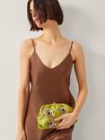Monsoon Sora Satin Clutch Bag, Olive