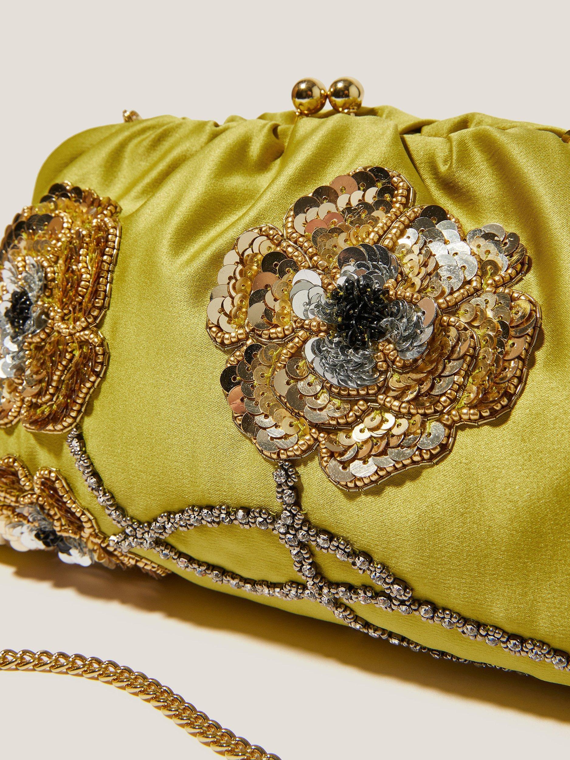 Product image 4 of 4, which shows Monsoon Sora Satin Clutch Bag, Olive