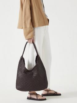 HUSH Leather Woven Tote Bag, Burgundy - view 2, Burgundy