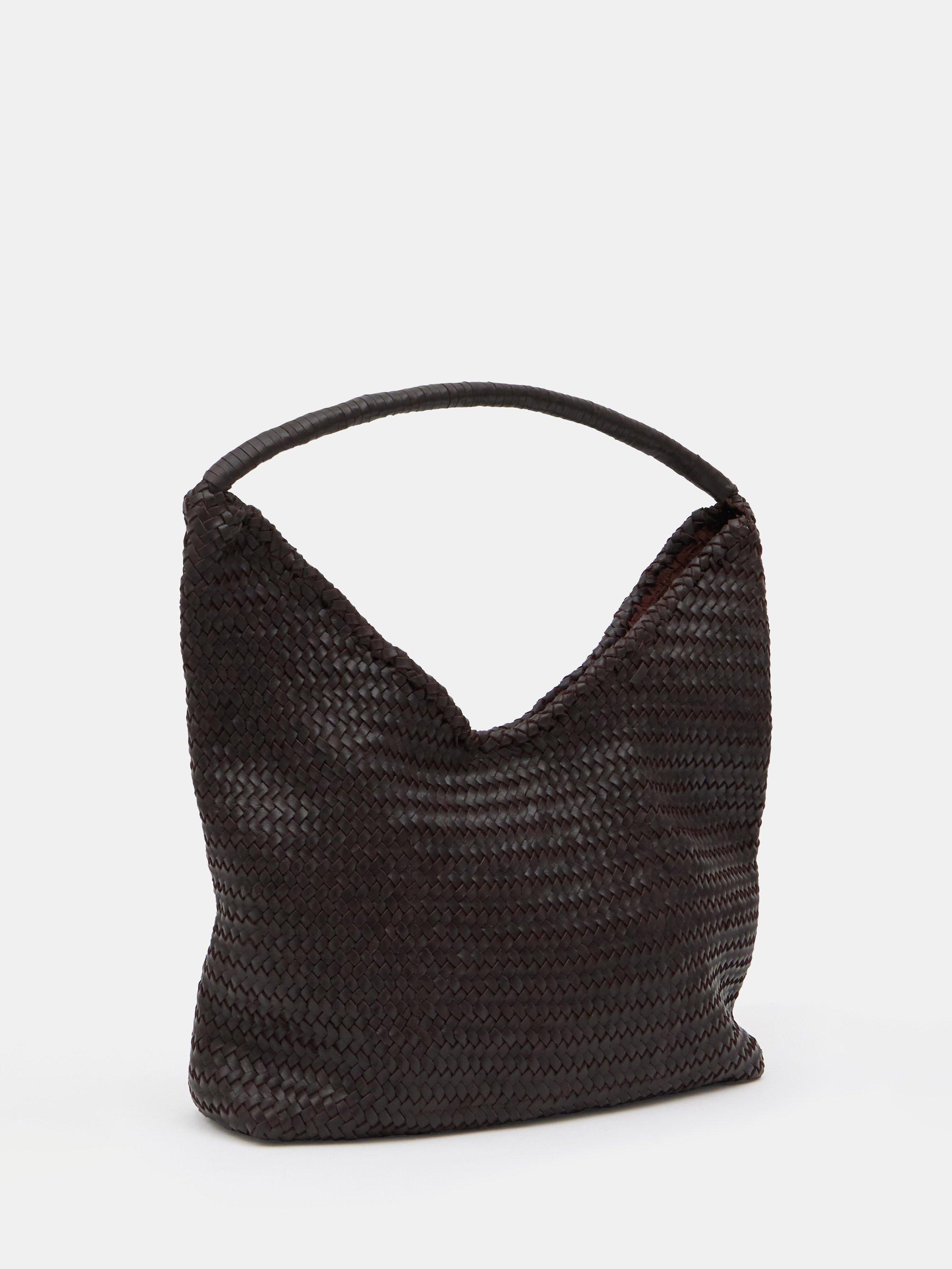 Product image 3 of 5, which shows HUSH Leather Woven Tote Bag, Burgundy