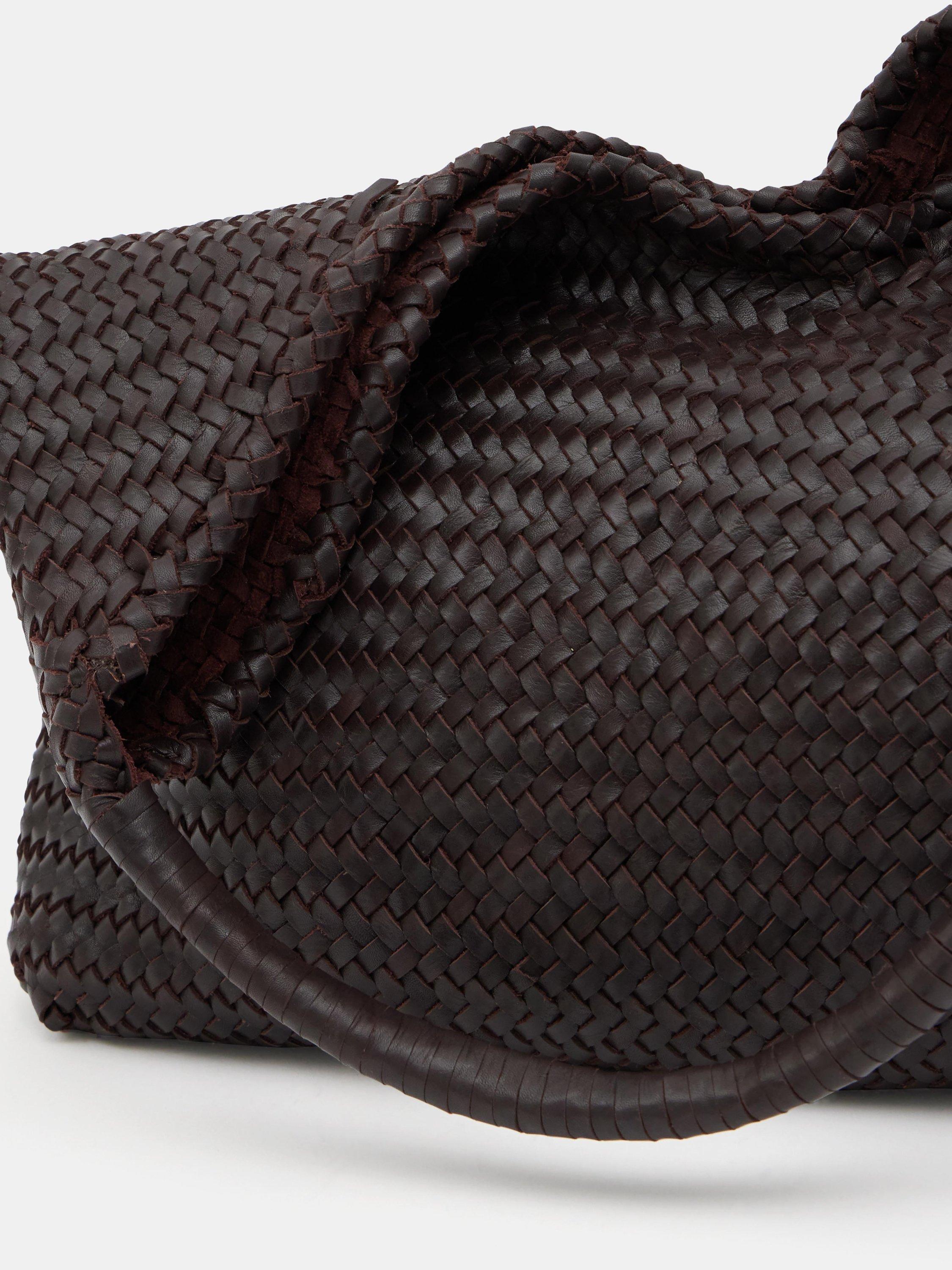 Product image 4 of 5, which shows HUSH Leather Woven Tote Bag, Burgundy