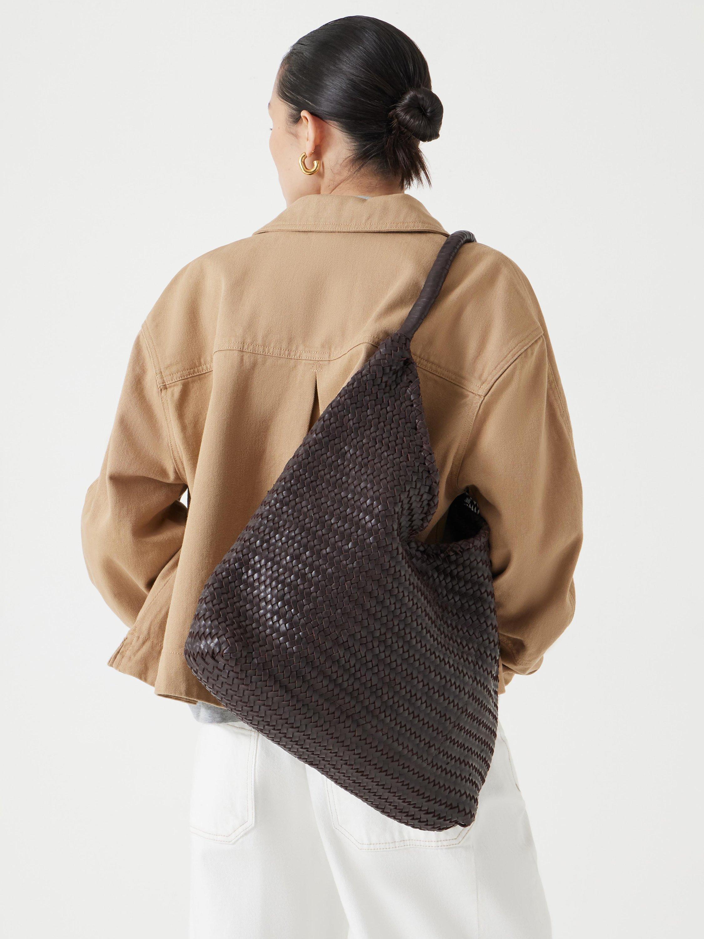 Product image 5 of 5, which shows HUSH Leather Woven Tote Bag, Burgundy