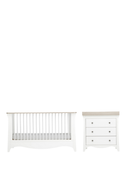 CuddleCo Clara Cotbed and 3-Drawer Changing Table Dresser, White/Ash