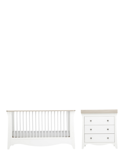 CuddleCo Clara Cotbed and 3-Drawer Changing Table Dresser, White/Ash
