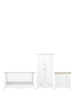 CuddleCo Clara Cotbed, Double Wardrobe and 3-Drawer Changing Table Dresser, White/Ash