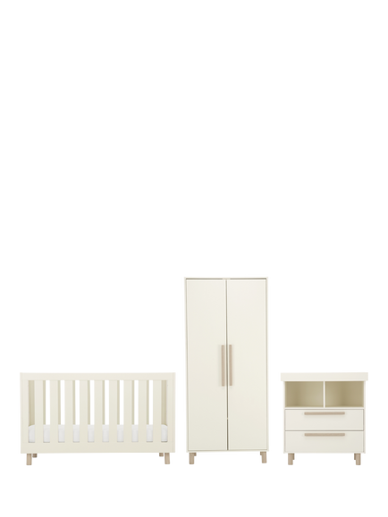 CuddleCo Harper Cotbed, Double Wardrobe and Changing Table Dresser, Cream & Ash, Cream / Ash