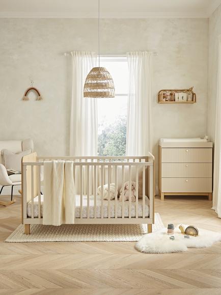 CuddleCo Remi Cotbed and Changing Table Dresser - view 2, Oak/Cashmere