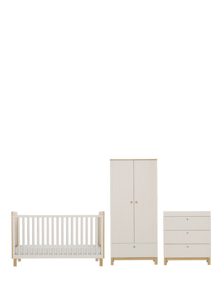 CuddleCo Remi Cotbed, Changing Table Dresser and Double Wardrobe, Oak/Cashmere