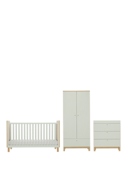 CuddleCo Remi Cotbed, Changing Table Dresser and Double Wardrobe, Oak/Green