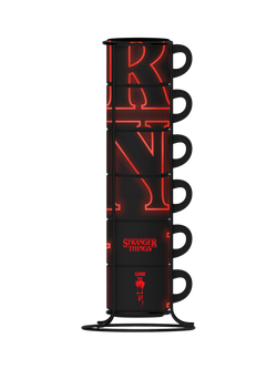 Bialetti Stranger Things Stacking Porcelain Espresso Cups, Set of 6, 80ml, Black/Red, Black