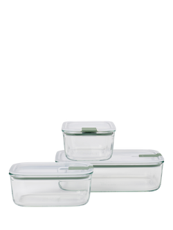 Mepal EasyClip Oven Safe Glass Storage Container Set, 3 Piece, Nordic Sage, Clear