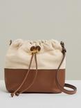 Reiss Bernie Leather and Canvas Bucket Bag, Neutral