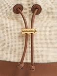Reiss Bernie Leather and Canvas Bucket Bag, Neutral