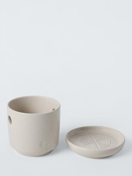 John Lewis X Deliciously Ella Stoneware Garlic Pot & Grater Plate, White, Stone