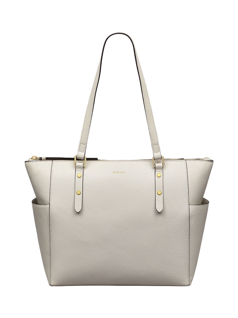 Product image 1 of 6, which shows Radley Silk Street Leather Large Zip Top Shoulder Bag, Chalk