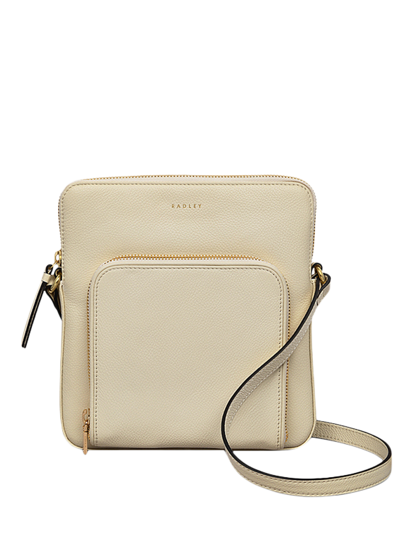 Product image 1 of 5, which shows Radley Redford Close Leather Medium Zip Top Cross Body Bag, Chalk