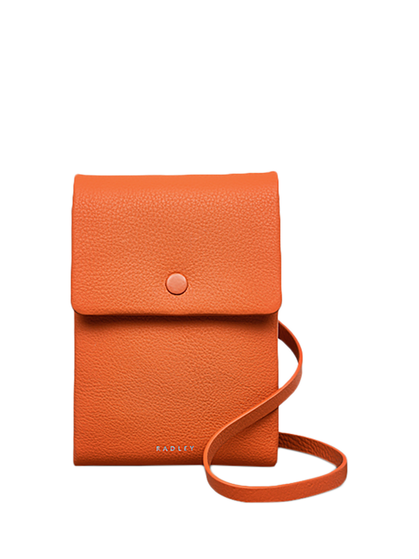 Product image 1 of 4, which shows Radley Mallow Street Leather Phone Cross Body Bag, Orange Peel