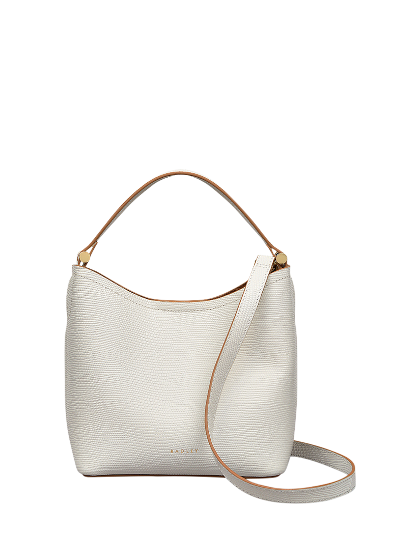 Product image 1 of 6, which shows Radley Bathurst Mews Leather Faux Lizard Small Open Top Grab Bag, Chalk
