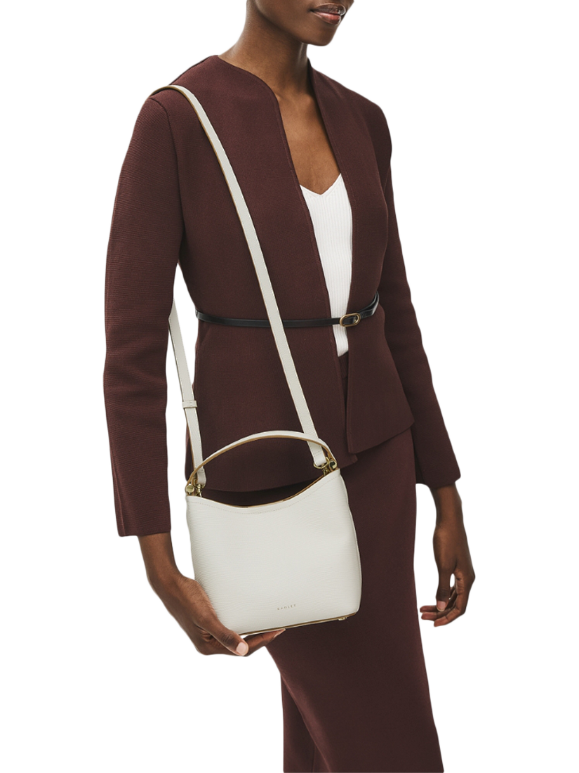 Product image 6 of 6, which shows Radley Bathurst Mews Leather Faux Lizard Small Open Top Grab Bag, Chalk