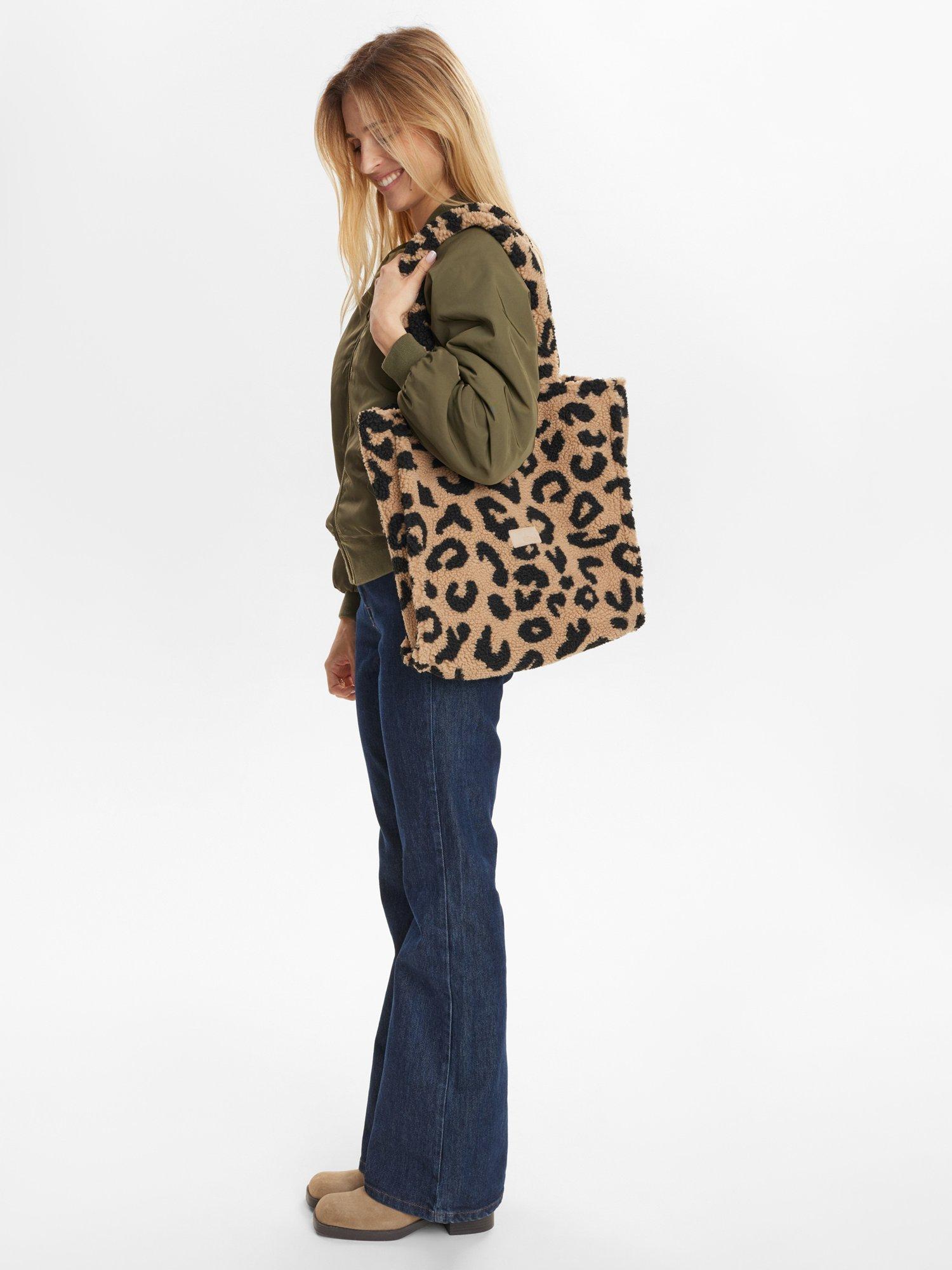 Product image 3 of 7, which shows Numph Cowie Leopard Print Teddy Tote Bag, Brown Multi