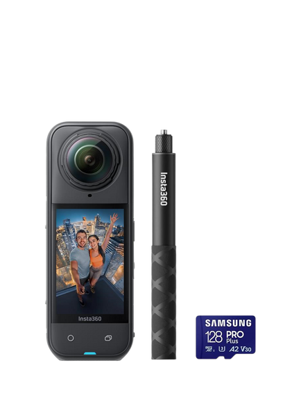 Insta360 X5 Action Camera, 8K, 72MP, 360° Recording, Bundle with Invisible Selfie Stick & 128GB Memory Card, Black