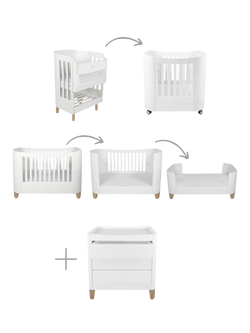Gaia Baby Serena All In One Crib and Dresser Set, White + Natural Legs