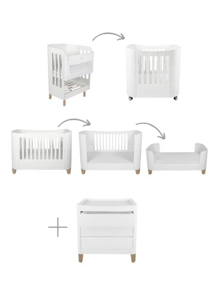 Gaia Baby Serena All In One Crib and Dresser Set, White + Natural Legs