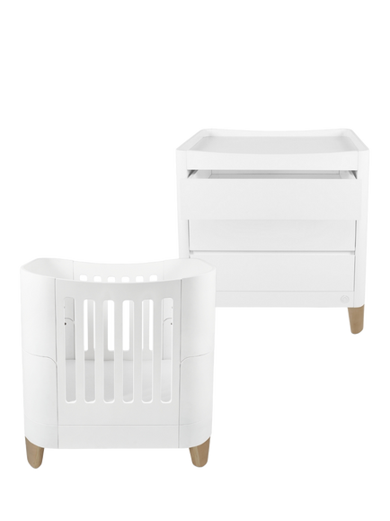 Gaia Baby Serena Mini Cot and Dresser Set, White/Natural