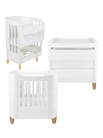 Gaia Baby Serena Mini Cot and Bedside Crib Set, White + Natural