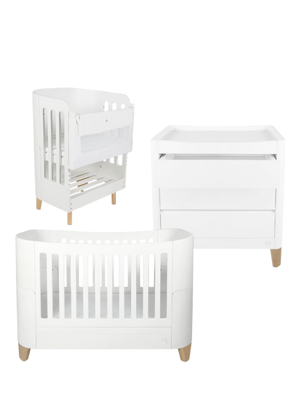 Gaia Baby Serena Bedside Crib, Mattress, Cotbed and Dresser, White/Natural