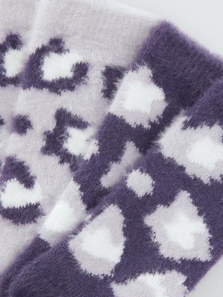 John Lewis Popcorn Fluffy Lounge Socks, Animal Print/Purple, Pack of 2 - view 2, Purple/Lilac