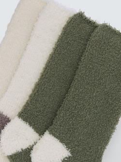 John Lewis Fluffy Bed Socks, Khaki/Ivory, Pack of 2 - view 2, Khaki/Ivory
