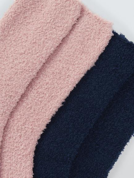 John Lewis Fluffy Bed Socks, Navy/Pink, Pack of 2 - view 2, Navy/Pink