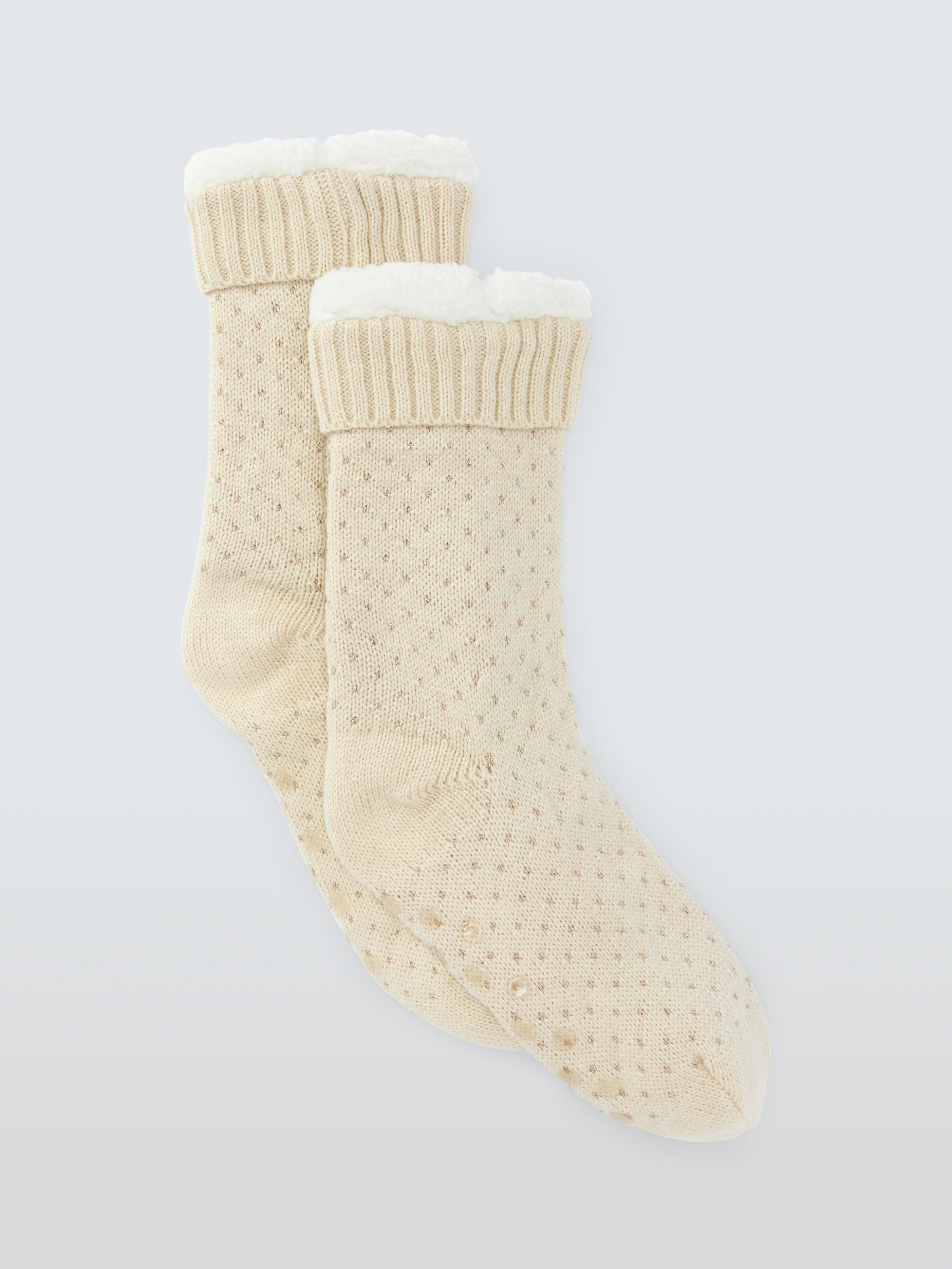 Product image 1 of 2, which shows John Lewis Lurex Bootie Socks, Oatmeal