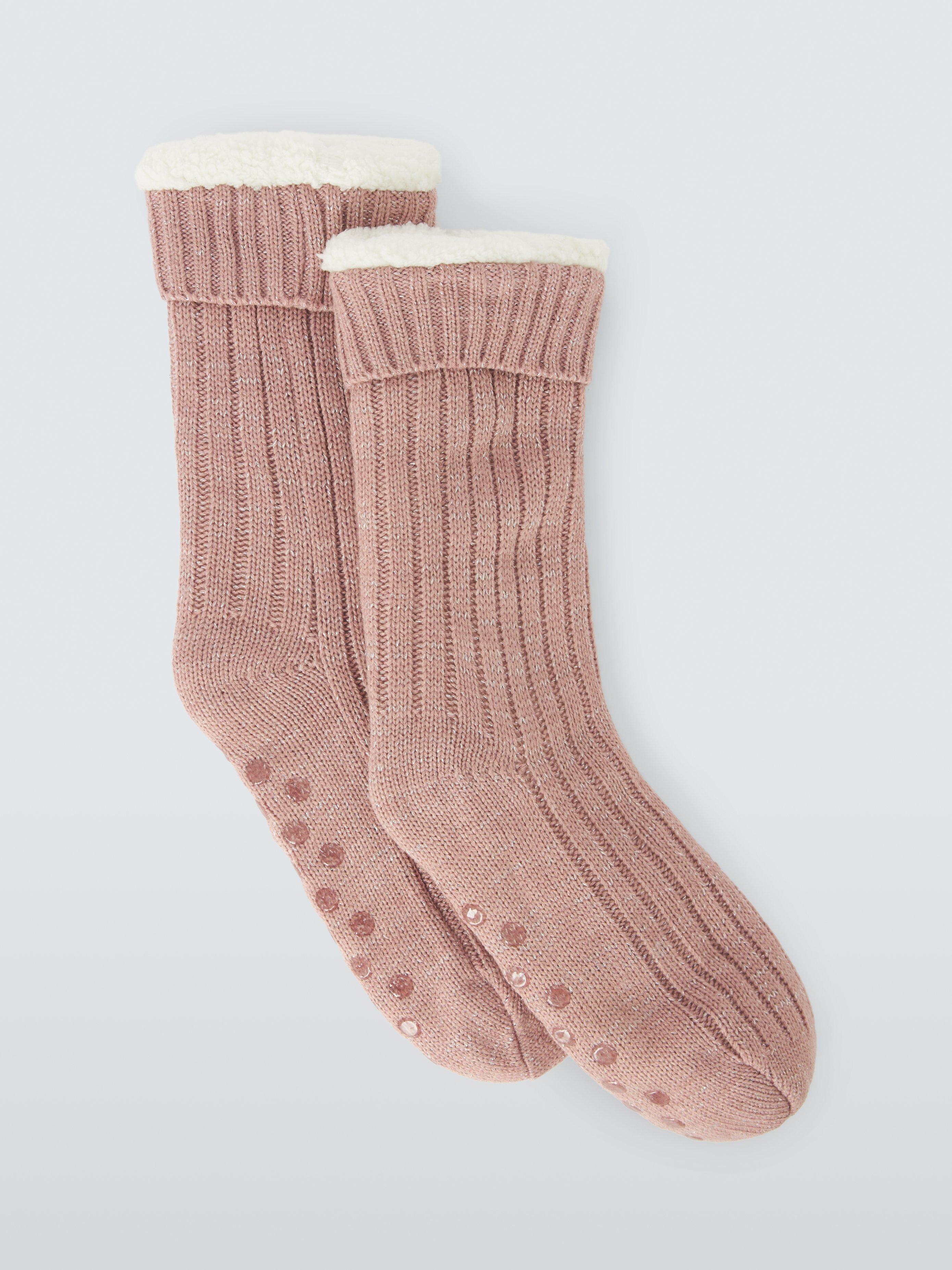 Product image 1 of 2, which shows John Lewis Lurex Bootie Socks, Pink