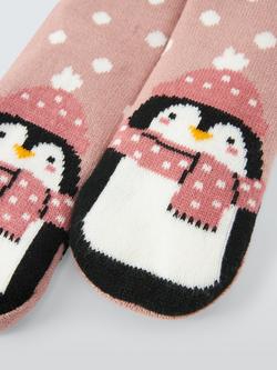 John Lewis Penguin Booties, Pink/Multi - view 2, Pink/Multi