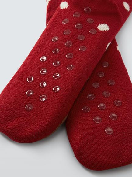 John Lewis Spaniel Fleece Lined Slipper Socks - view 2, Red