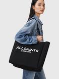 AllSaints Izzy Graphic Print Compartmented Tote Bag, Black