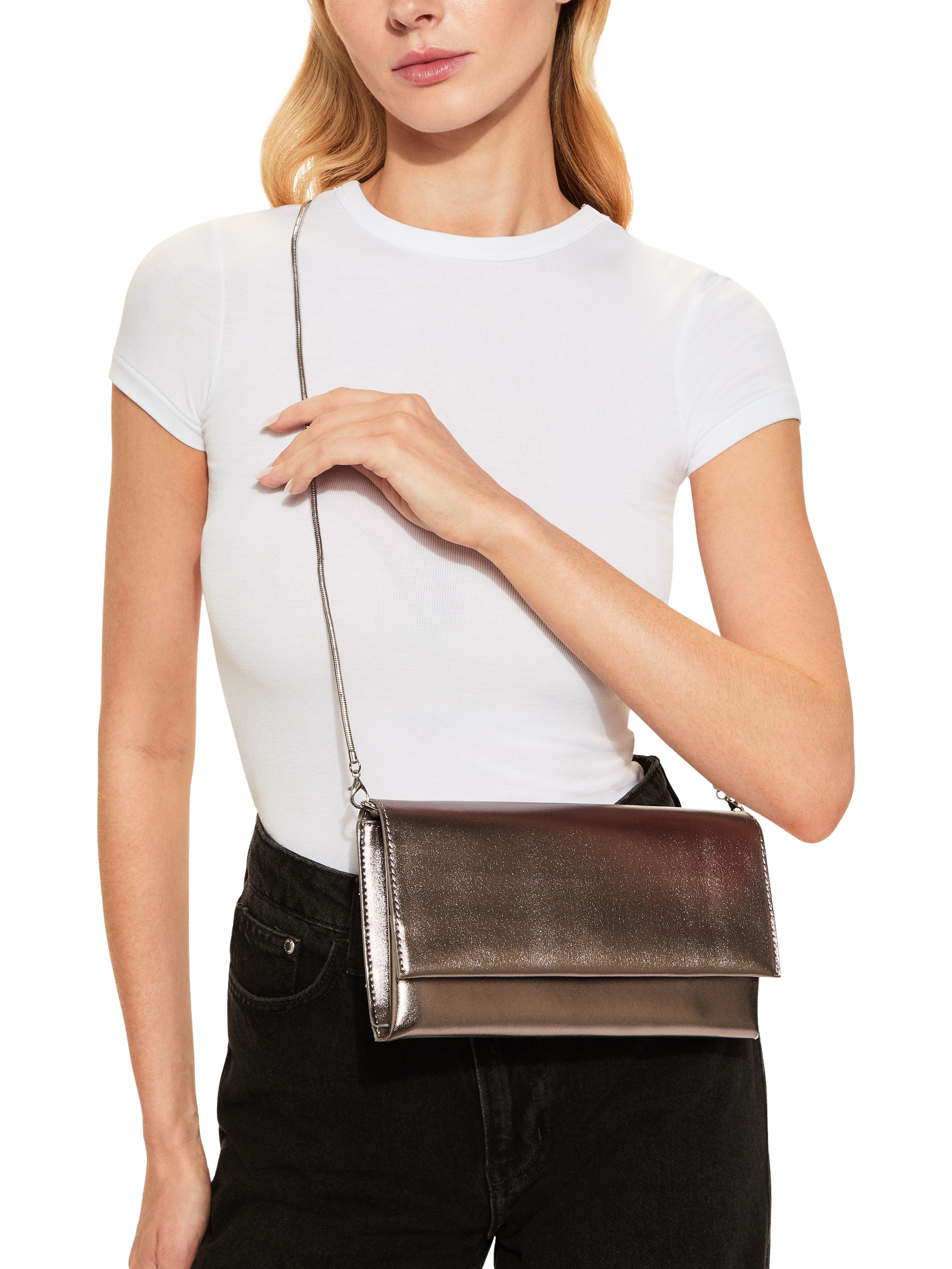 Product image 2 of 6, which shows KG Kurt Geiger Brielle Clutch Bag, Grey Pewter