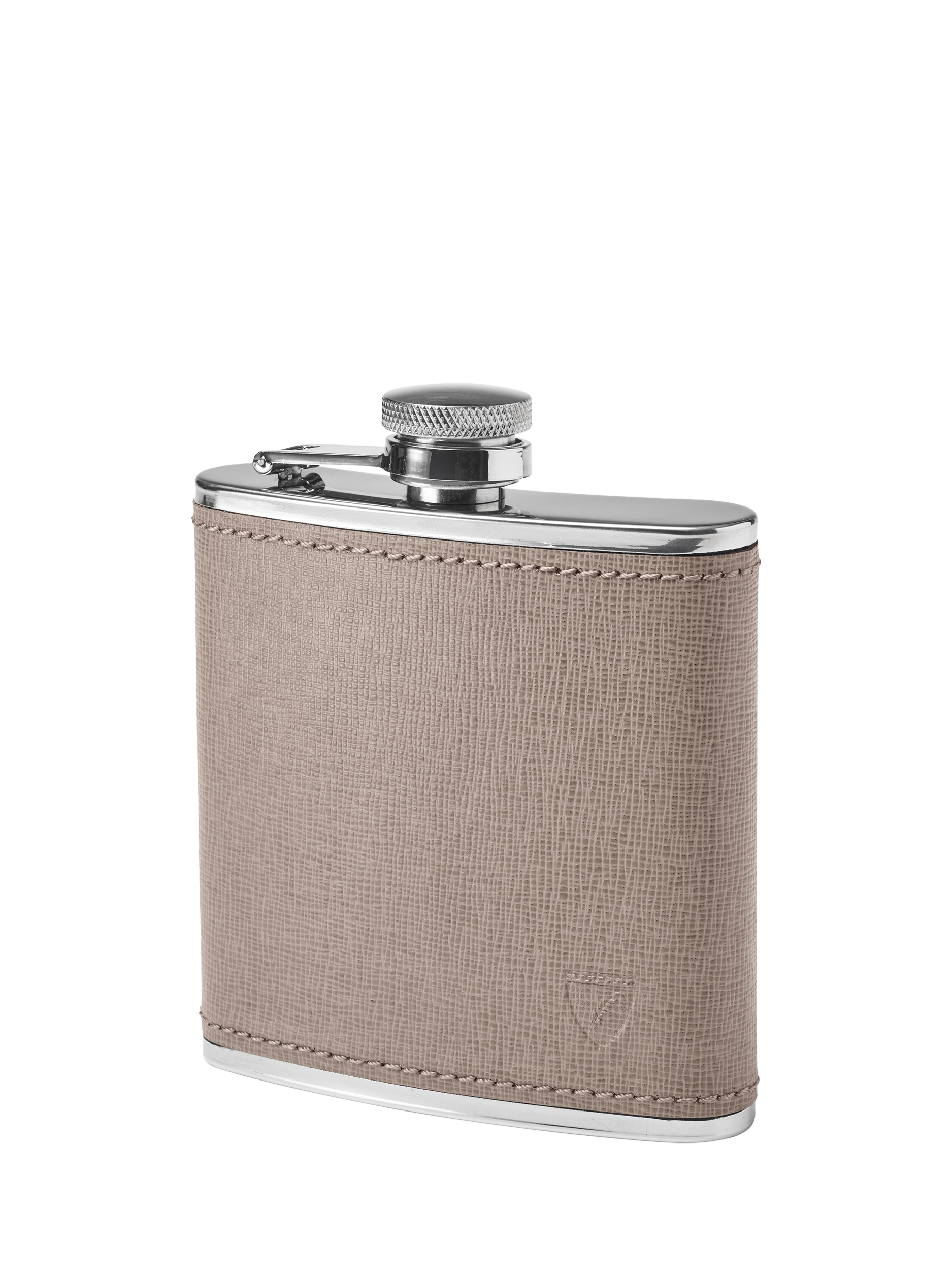 Aspinal of London Classic Saffiano Leather Stainless Steel Hip Flask, Warm Grey