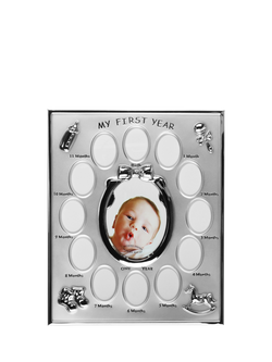 Bambino Silver-Plated My First Year Multi-Aperture Photo Frame, Silver