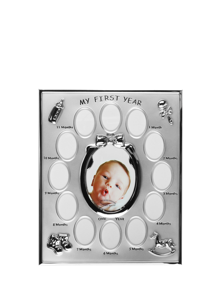 Bambino Silver-Plated My First Year Multi-Aperture Photo Frame, Silver